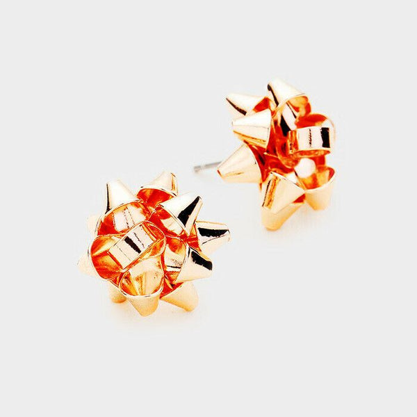 Gift Bow Earrings 8 COLORS Metal Ribbon .06" Stud Post Holiday Ribbon Jewelry - PalmTreeSky