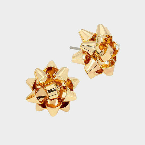 Gift Bow Earrings 8 COLORS Metal Ribbon .06" Stud Post Holiday Ribbon Jewelry - PalmTreeSky