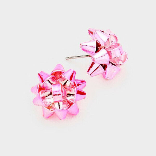 Gift Bow Earrings 8 COLORS Metal Ribbon .06" Stud Post Holiday Ribbon Jewelry - PalmTreeSky