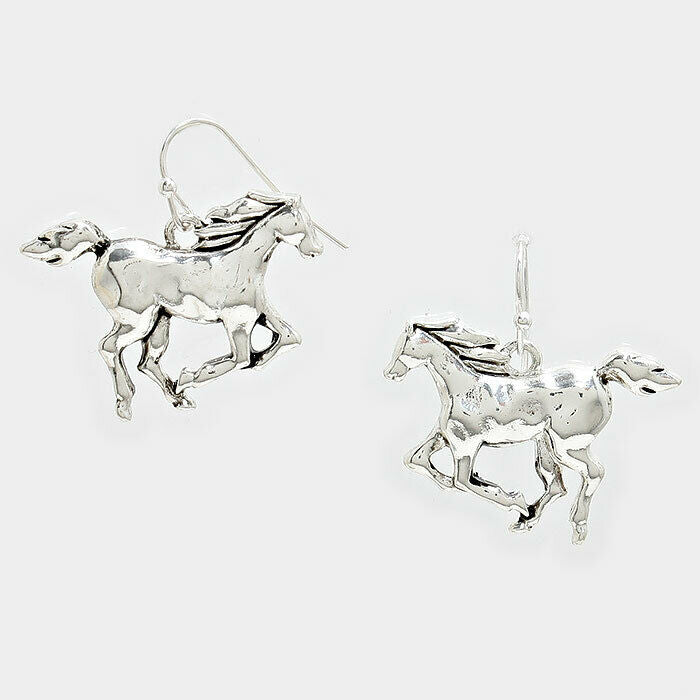 Horse Earrings Hook Drop Country Farm Ride Horseshoe Animal SILVER Jewelry - PalmTreeSky