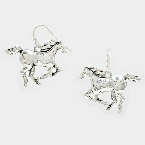 Horse Earrings Hook Drop Country Farm Ride Horseshoe Animal SILVER Jewelry - PalmTreeSky