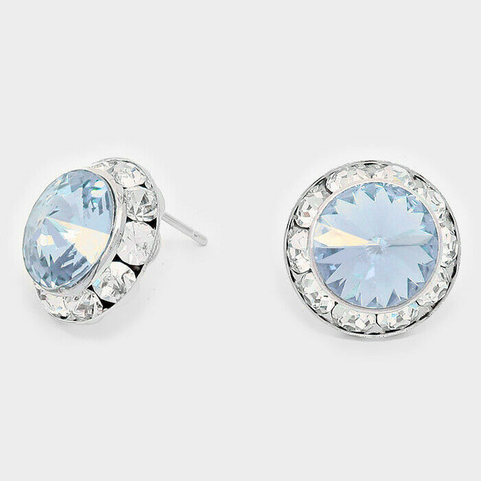 Crystal Stud Earrings Rivoli Austrian 5/8" Round Stud Post SILVER BL Jewelry - PalmTreeSky