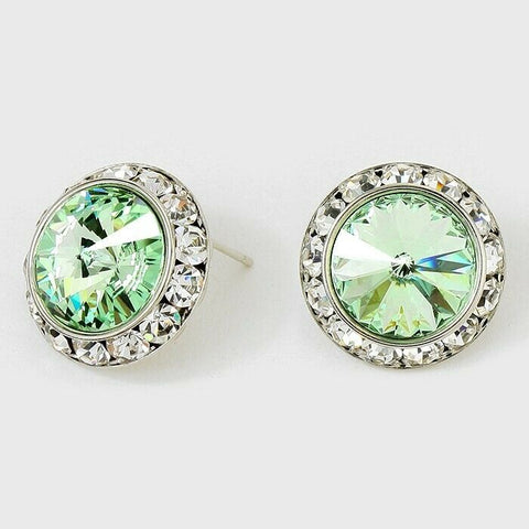 Crystal Stud Earrings Rivoli Austrian 7/8" Round Stud Post SILVER 12CH Jewelry - PalmTreeSky