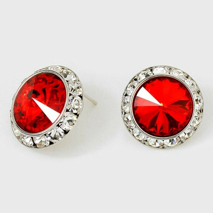 Crystal Stud Earrings Rivoli Austrian 7/8" Round Stud Post SILVER 20LTSM Jewelry - PalmTreeSky