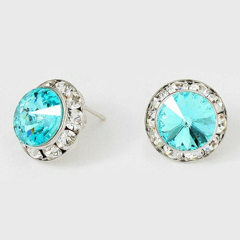 Crystal Stud Earrings Rivoli Austrian 5/8" Round Stud Post SILVER 36LTTQ Jewelry - PalmTreeSky