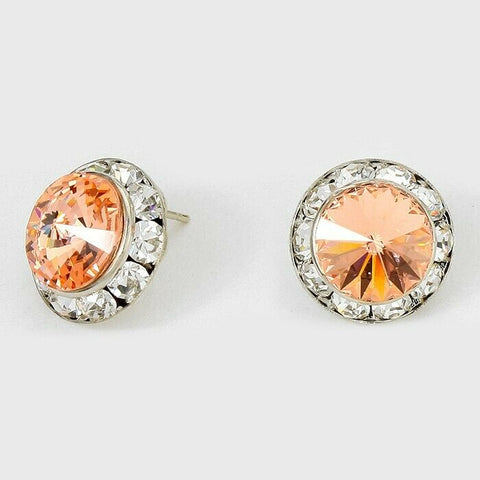 Crystal Stud Earrings Rivoli Austrian 5/8" Round Stud Post SILVER LTPCH Jewelry - PalmTreeSky