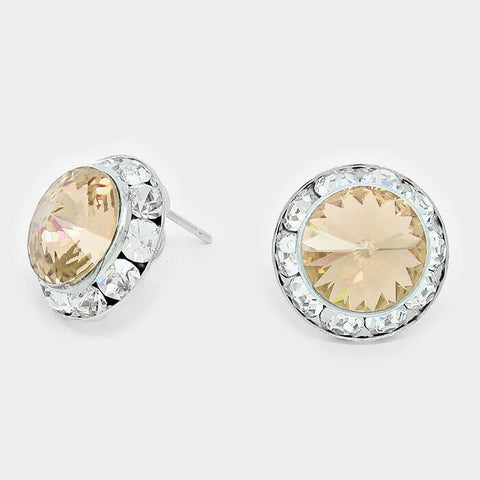 Crystal Stud Earrings Rivoli Austrian 5/8" Round Stud Post SILVER LTSILK Jewelry - PalmTreeSky