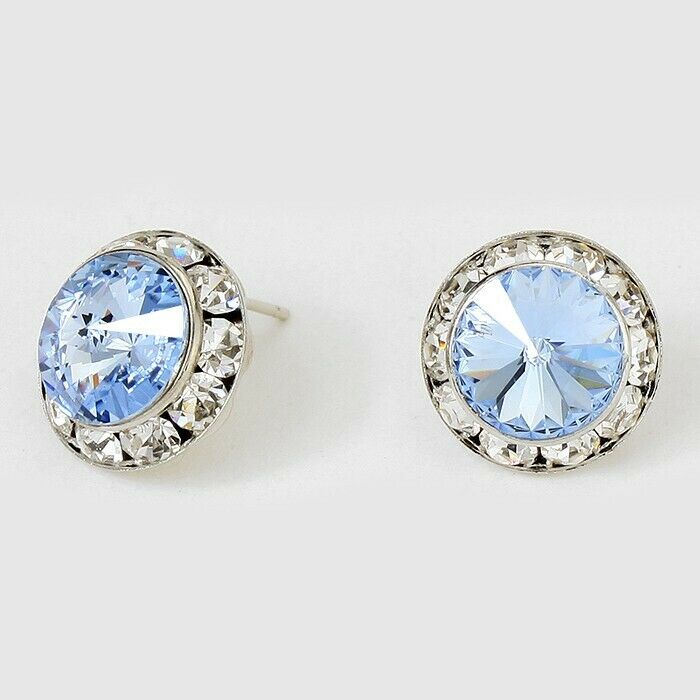 Crystal Stud Earrings Rivoli Austrian 5/8" Round Stud Post SILVER LTSAP Jewelry - PalmTreeSky