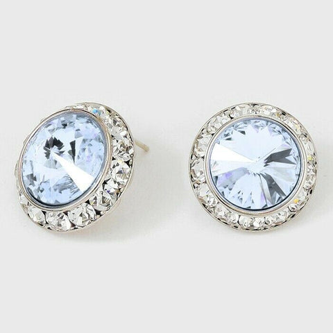 Crystal Stud Earrings Rivoli Austrian 7/8" Round Stud Post SILVER 41CRYB Jewelry - PalmTreeSky