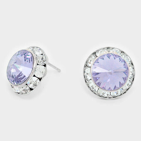 Crystal Stud Earrings Rivoli Austrian 5/8" Round Stud Post SILVER SM MAU Jewelry - PalmTreeSky