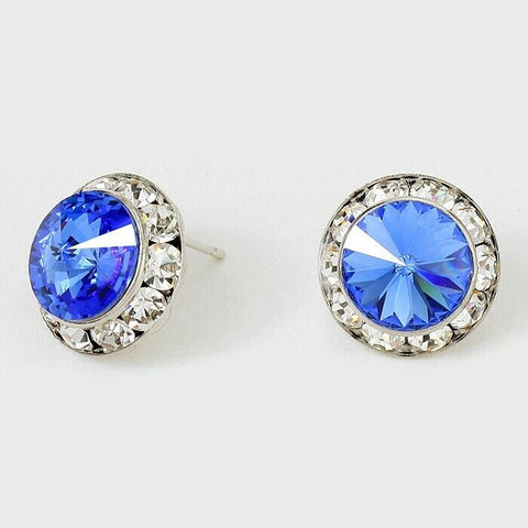 Crystal Stud Earrings Rivoli Austrian 5/8" Round Stud Post SILVER SAP Jewelry - PalmTreeSky