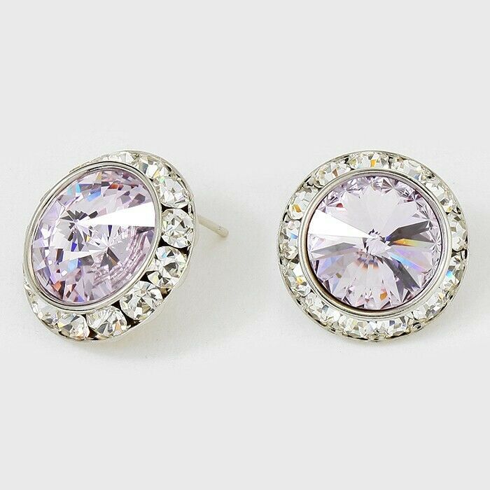 Crystal Stud Earrings Rivoli Austrian 7/8" Round Stud Post SILVER 38SMOK Jewelry - PalmTreeSky