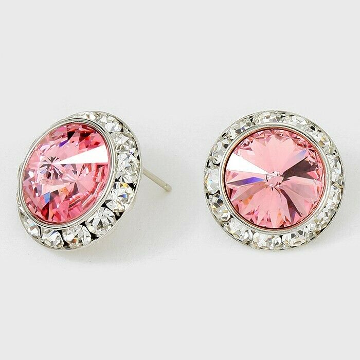 Crystal Stud Earrings Rivoli Austrian 7/8" Round Stud Post SILVER 18LROS Jewelry - PalmTreeSky