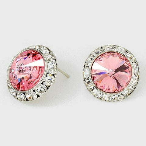 Crystal Stud Earrings Rivoli Austrian 7/8" Round Stud Post SILVER 18LROS Jewelry - PalmTreeSky