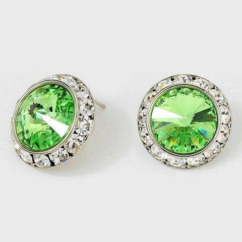 Crystal Stud Earrings Rivoli Austrian 7/8" Round Stud Post SILVER 24PE Jewelry - PalmTreeSky