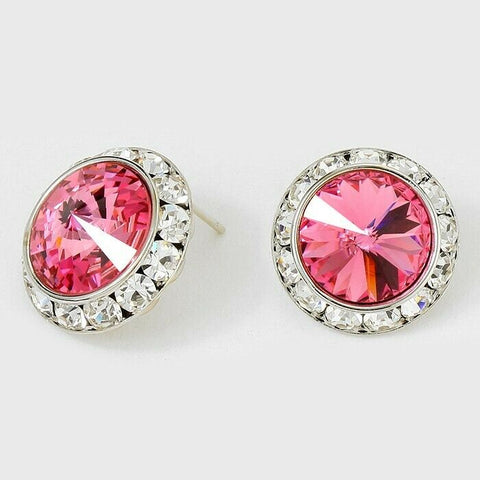 Crystal Stud Earrings Rivoli Austrian 7/8" Round Stud Post SILVER 25RO Jewelry - PalmTreeSky