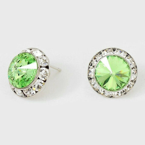 Crystal Stud Earrings Rivoli Austrian 5/8" Round Stud Post SILVER 24PE Jewelry - PalmTreeSky