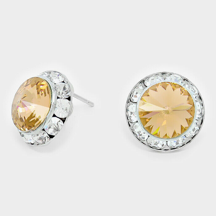 Crystal Stud Earrings Rivoli Austrian 5/8" Round Stud Post SILVER SUN FL Jewelry - PalmTreeSky