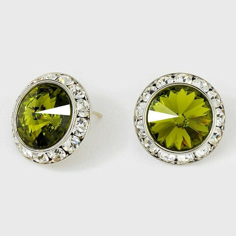 Crystal Stud Earrings Rivoli Austrian 7/8" Round Stud Post SILVER 22OV Jewelry - PalmTreeSky