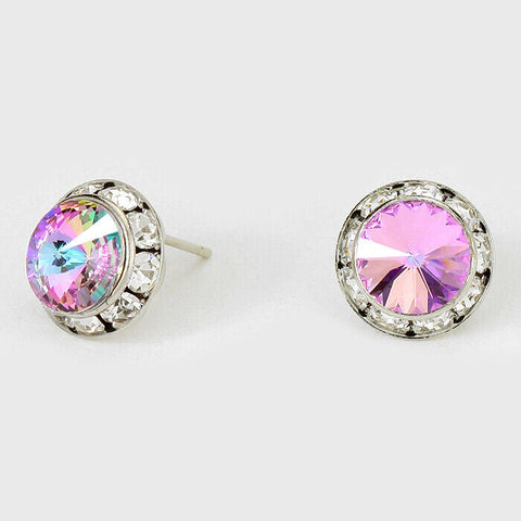 Crystal Stud Earrings Rivoli Austrian 1/2" Round Stud Post SILVER 05VTLT Jewelry - PalmTreeSky