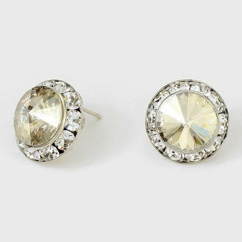 Crystal Stud Earrings Rivoli Austrian 5/8" Round Stud Post SILVER 04SVSH Jewelry - PalmTreeSky