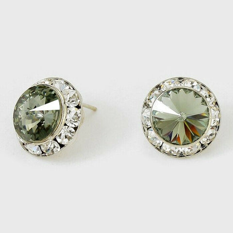 Crystal Stud Earrings Rivoli Austrian 5/8" Round Stud Post SILVER 11BK Jewelry - PalmTreeSky