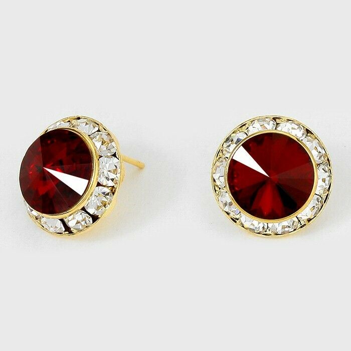 Crystal Stud Earrings Rivoli Austrian 5/8" Round Stud Post GOLD SI Jewelry - PalmTreeSky