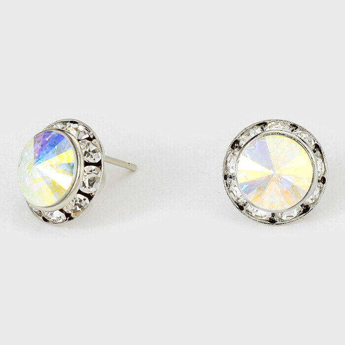 Crystal Stud Earrings Rivoli Austrian 1/2" Round Stud Post SILVER 02CRYA Jewelry - PalmTreeSky