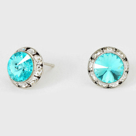 Crystal Stud Earrings Rivoli Austrian 1/2" Round Stud Post SILVER 36LTTQ Jewelry - PalmTreeSky