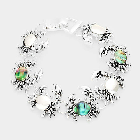 Crab Bracelet Magnetic Clasp Abalone Shell Plain Metal Charm SILVER Surfer - PalmTreeSky