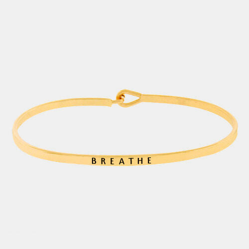 Breathe Bracelet Quote Thin Bangle Delicate Gold Message Gift Namaste Yoga - PalmTreeSky