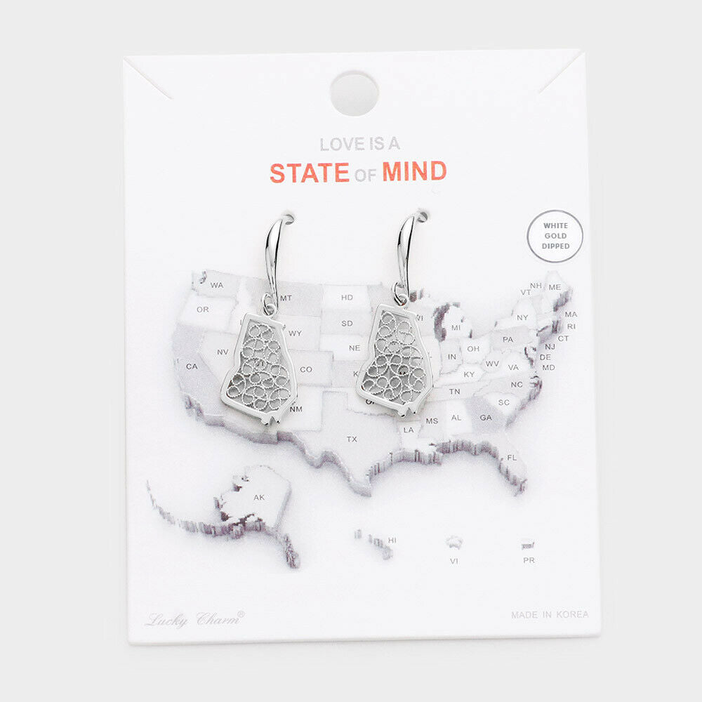 State Earrings Tiny Filigree .65" Drop Map GEORGIA Hometown Travel Home SILVER - PalmTreeSky