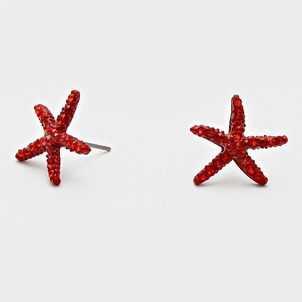 Starfish Earrings 18 COLORS Tiny Studs Pave Rhinestones 3/4" Sea Life Beach Surf - PalmTreeSky