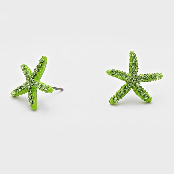 Starfish Earrings 18 COLORS Tiny Studs Pave Rhinestones 3/4" Sea Life Beach Surf - PalmTreeSky