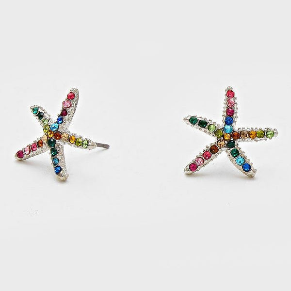 Starfish Earrings 18 COLORS Tiny Studs Pave Rhinestones 3/4" Sea Life Beach Surf - PalmTreeSky