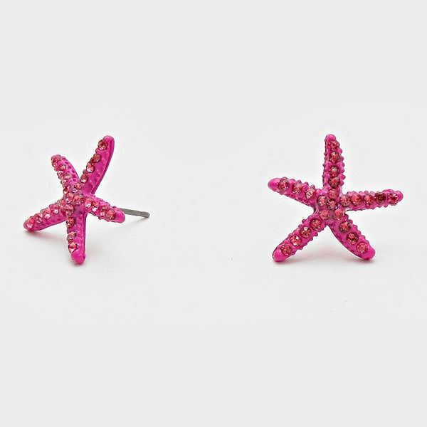 Starfish Earrings 18 COLORS Tiny Studs Pave Rhinestones 3/4" Sea Life Beach Surf - PalmTreeSky