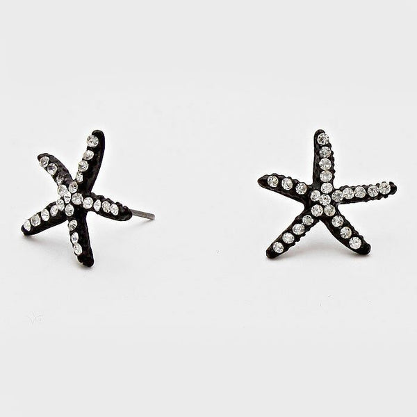 Starfish Earrings 18 COLORS Tiny Studs Pave Rhinestones 3/4" Sea Life Beach Surf - PalmTreeSky