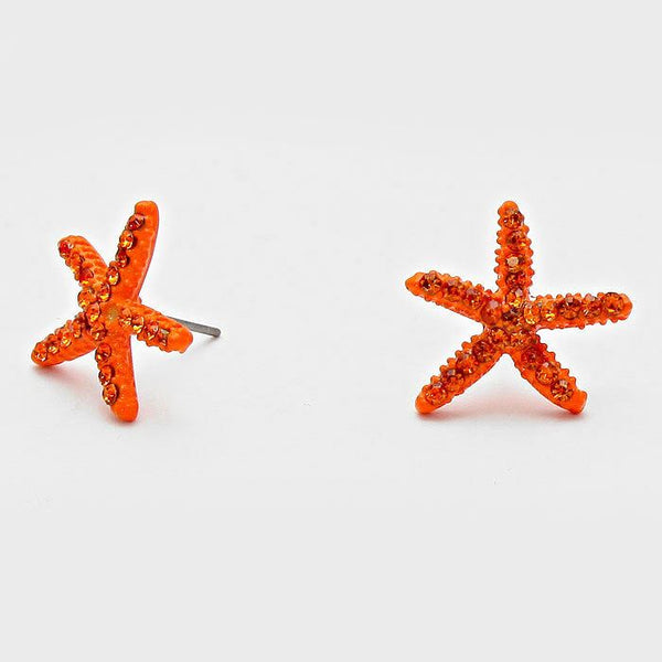 Starfish Earrings 18 COLORS Tiny Studs Pave Rhinestones 3/4" Sea Life Beach Surf - PalmTreeSky