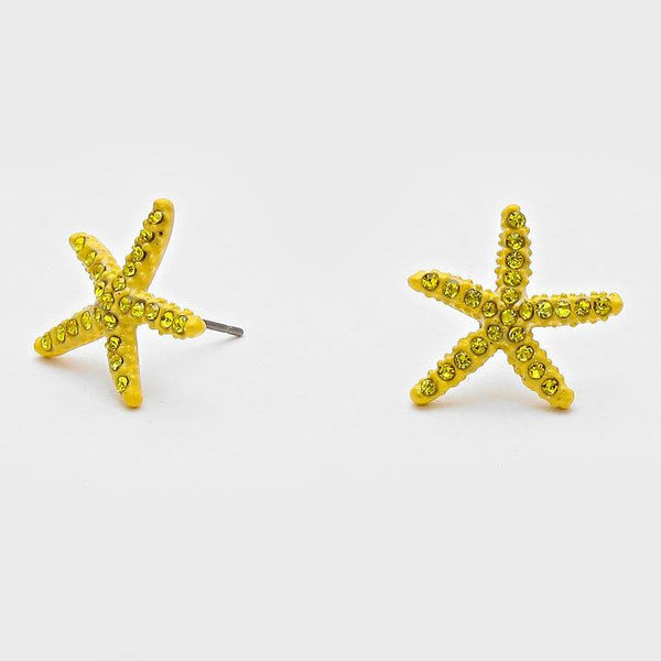 Starfish Earrings 18 COLORS Tiny Studs Pave Rhinestones 3/4" Sea Life Beach Surf - PalmTreeSky