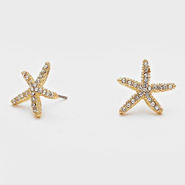 Starfish Earrings 18 COLORS Tiny Studs Pave Rhinestones 3/4" Sea Life Beach Surf - PalmTreeSky