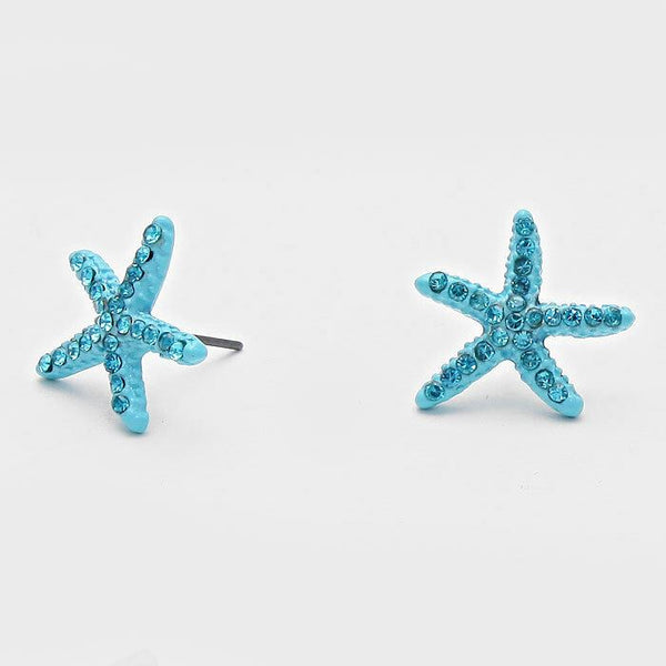 Starfish Earrings 18 COLORS Tiny Studs Pave Rhinestones 3/4" Sea Life Beach Surf - PalmTreeSky