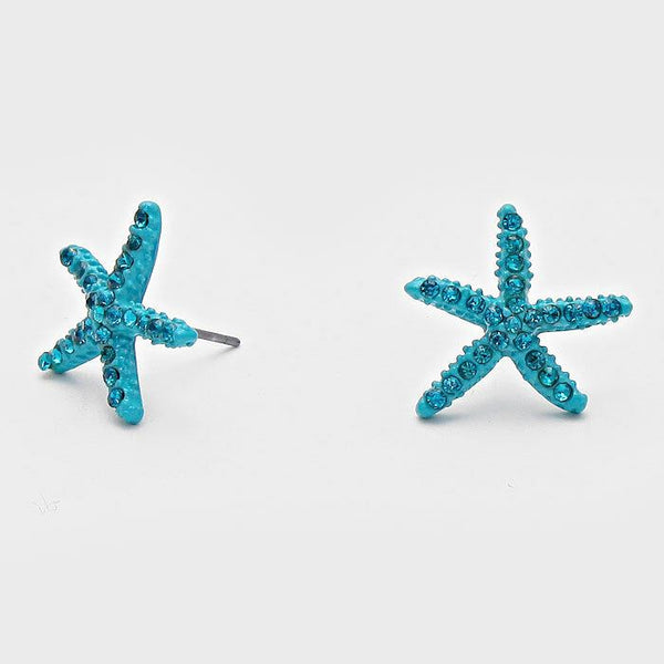 Starfish Earrings 18 COLORS Tiny Studs Pave Rhinestones 3/4" Sea Life Beach Surf - PalmTreeSky