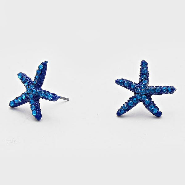 Starfish Earrings 18 COLORS Tiny Studs Pave Rhinestones 3/4" Sea Life Beach Surf - PalmTreeSky