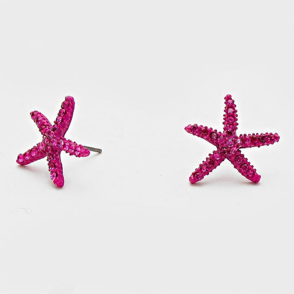 Starfish Earrings 18 COLORS Tiny Studs Pave Rhinestones 3/4" Sea Life Beach Surf - PalmTreeSky