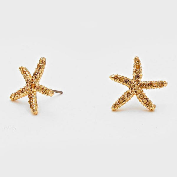 Starfish Earrings 18 COLORS Tiny Studs Pave Rhinestones 3/4" Sea Life Beach Surf - PalmTreeSky