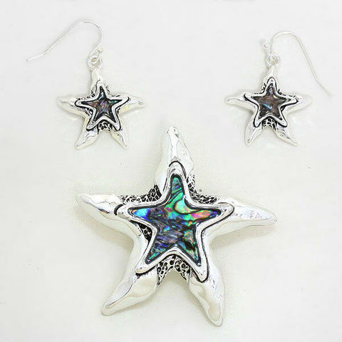 Starfish Pendant Earrings Abalone SILVER Simple Plain SeaLife Beach Surf Jewelry - PalmTreeSky