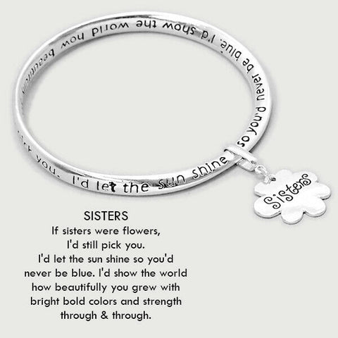 Sister Bracelet Flower Charm SILVER Love Sunshine Inspirational Message Friend - PalmTreeSky