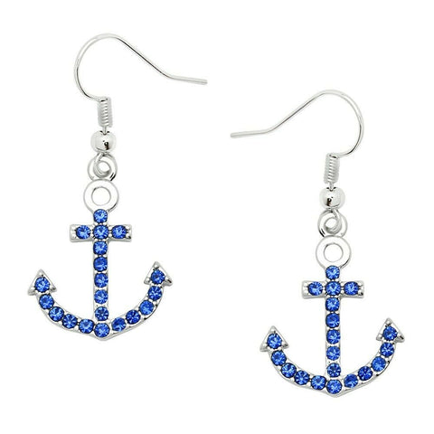 Anchor Earrings Small Pave Rhinestone Wave Ocean Sea Life Beach Jewelry BLUE - PalmTreeSky