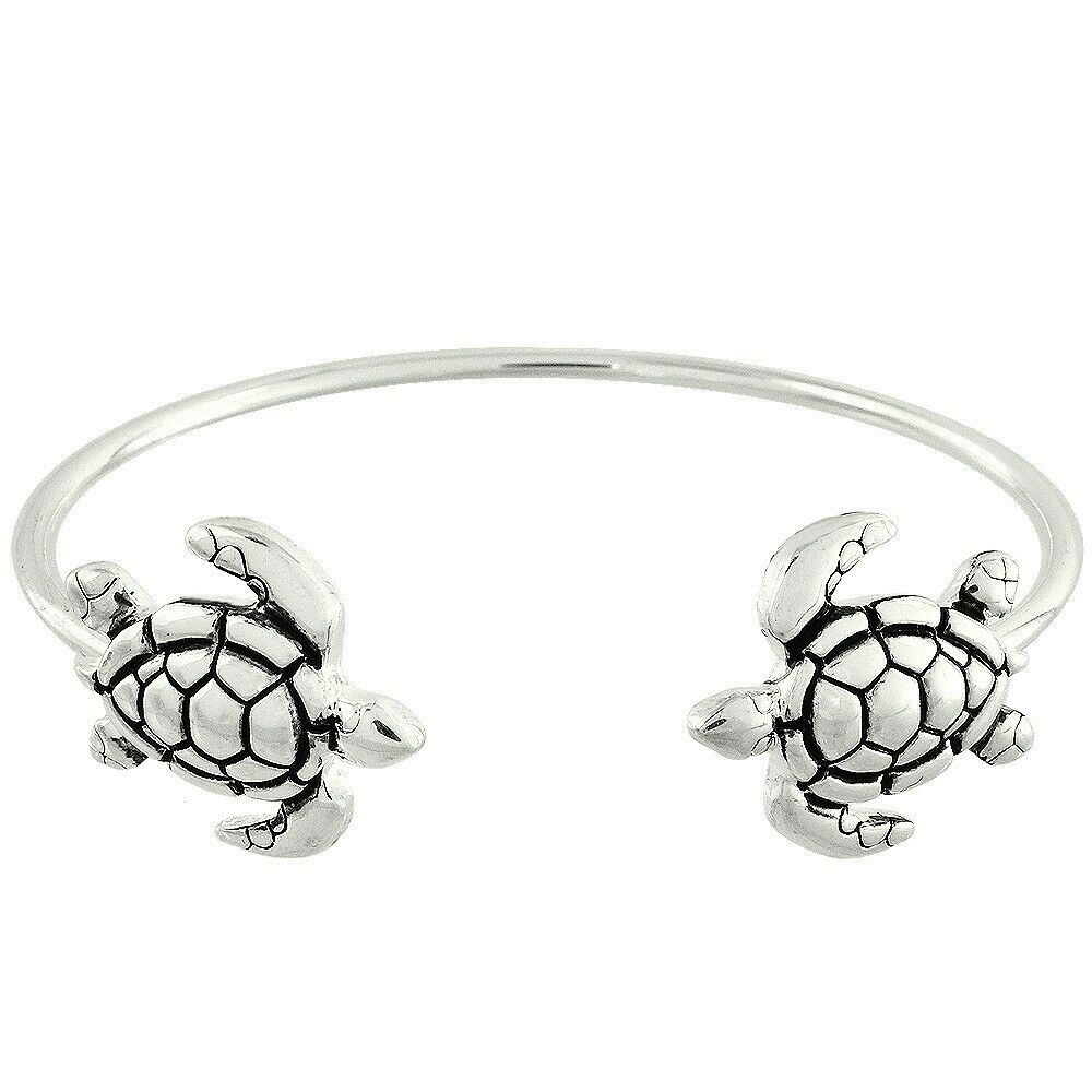 Turtle Cuff Bracelet Thin Metal Bangle Open Front Sea Turtles Jewelry SILVER - PalmTreeSky