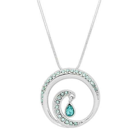 Wave Necklace Swirl Circle Pave Rhinestone Teardrop SILVER TURQ Ocean Surf Sea - PalmTreeSky